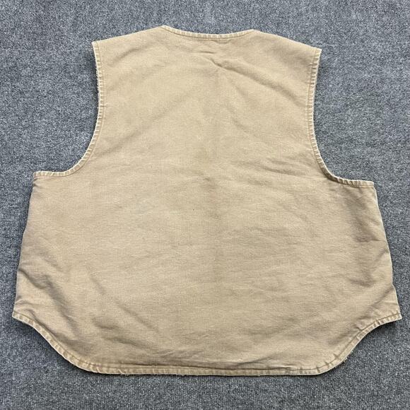 VTG Carhartt Vest Mens 2XL Tan Sherpa Lined Workwear Zip Front V13SDL Made USA - Picture 2 of 8